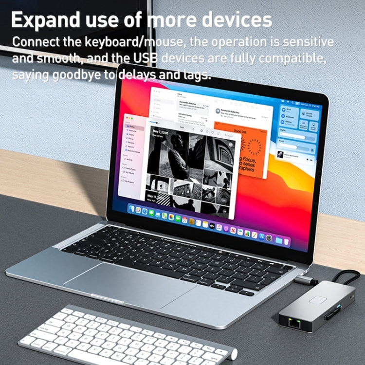 BYL-2401 8 in 1 Type-C to PD100W + USB3.0 + HDMI + DP + RJ45 HUB Docking Station(Space Grey) by buy2fix