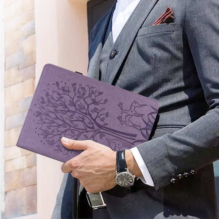 For Lenovo Tab M11 / Xiaoxin Pad 11 2024 Tree & Deer Embossed Leather Tablet Case(Purple) by buy2fix