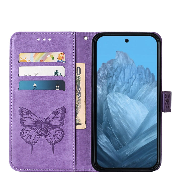 For Google Pixel 9 Embossed Butterfly Leather Phone Case(Purple) by buy2fix