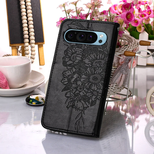 For Google Pixel 9 Embossed Butterfly Leather Phone Case(Black) by buy2fix