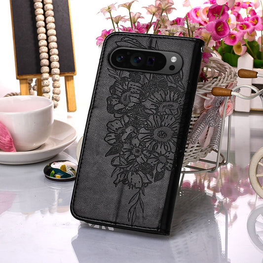For Google Pixel 9 Pro Embossed Butterfly Leather Phone Case(Black) by buy2fix