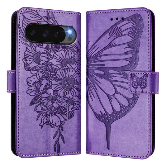 For Google Pixel 10 / 10 Pro+ Embossed Butterfly Leather Phone Case(Purple) - Google Cases by buy2fix | Online Shopping UK | buy2fix