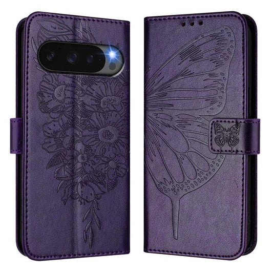 For Google Pixel 10 / 10 Pro+ Embossed Butterfly Leather Phone Case(Dark Purple) - Google Cases by buy2fix | Online Shopping UK | buy2fix