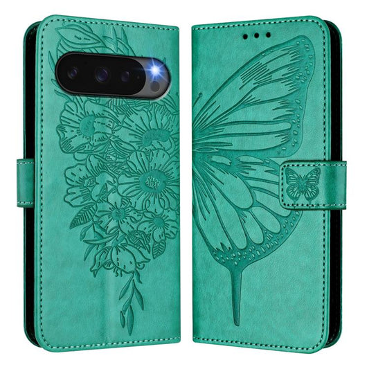 For Google Pixel 10 Pro XL Embossed Butterfly Leather Phone Case(Green) - Google Cases by buy2fix | Online Shopping UK | buy2fix