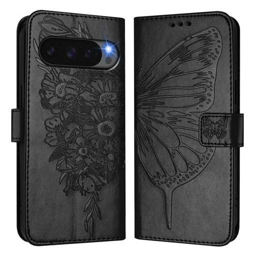 For Google Pixel 10 Pro XL Embossed Butterfly Leather Phone Case(Black) - Google Cases by buy2fix | Online Shopping UK | buy2fix
