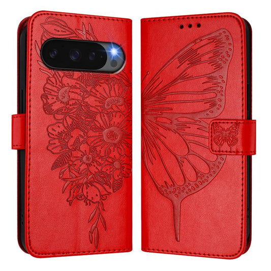 For Google Pixel 10 Pro XL Embossed Butterfly Leather Phone Case(Red) - Google Cases by buy2fix | Online Shopping UK | buy2fix
