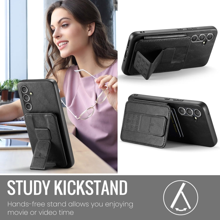 For Samsung Galaxy S24+ 5G Fierre Shann Oil Wax Cow Leather Card Holder Back Phone Case(Black) by FIERRE SHANN