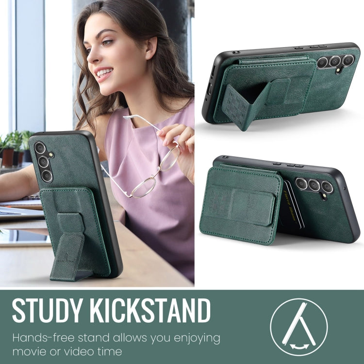 For Samsung Galaxy S24+ 5G Fierre Shann Oil Wax Cow Leather Card Holder Back Phone Case(Green) by FIERRE SHANN