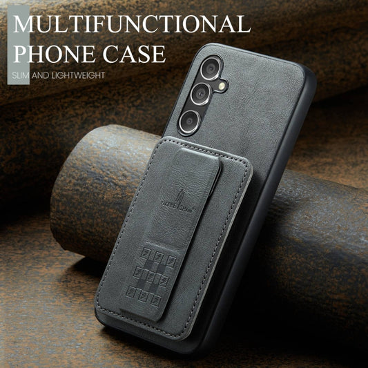 For Samsung Galaxy S24+ 5G Fierre Shann Oil Wax Cow Leather Card Holder Back Phone Case(Grey) by FIERRE SHANN