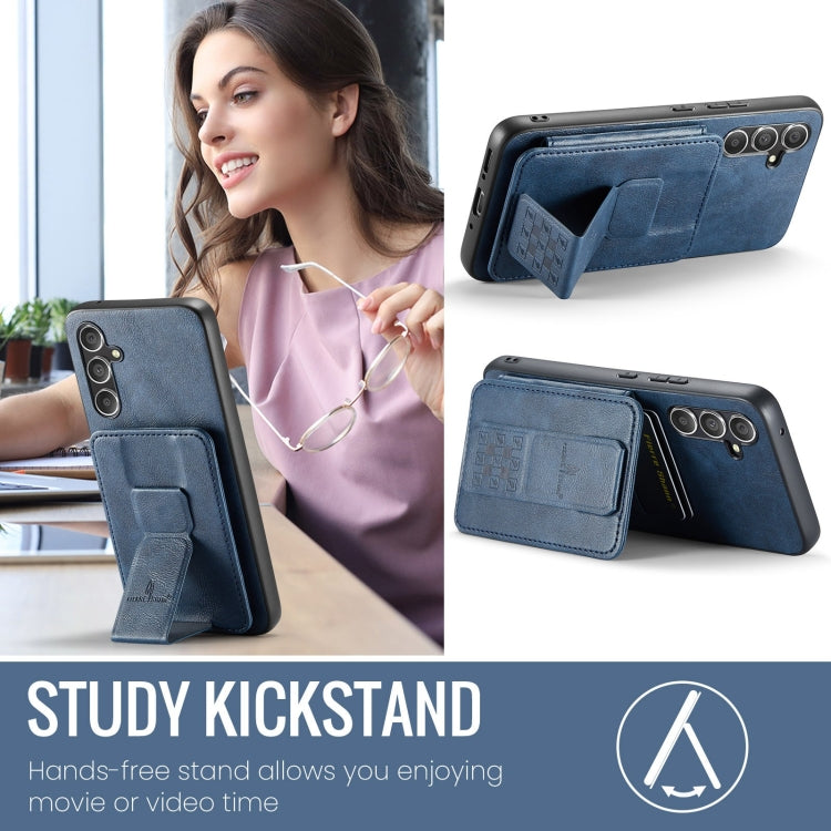 For Samsung Galaxy S24+ 5G Fierre Shann Oil Wax Cow Leather Card Holder Back Phone Case(Blue) by FIERRE SHANN