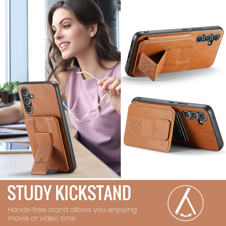 For Samsung Galaxy S24+ 5G Fierre Shann Oil Wax Cow Leather Card Holder Back Phone Case(Brown) by FIERRE SHANN