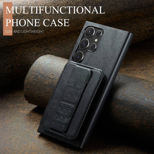 For Samsung Galaxy S24 Ultra 5G Fierre Shann Oil Wax Cow Leather Card Holder Back Phone Case(Black) by FIERRE SHANN