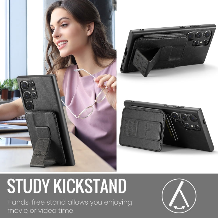 For Samsung Galaxy S24 Ultra 5G Fierre Shann Oil Wax Cow Leather Card Holder Back Phone Case(Black) by FIERRE SHANN