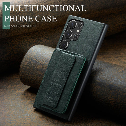 For Samsung Galaxy S24 Ultra 5G Fierre Shann Oil Wax Cow Leather Card Holder Back Phone Case(Green) by FIERRE SHANN