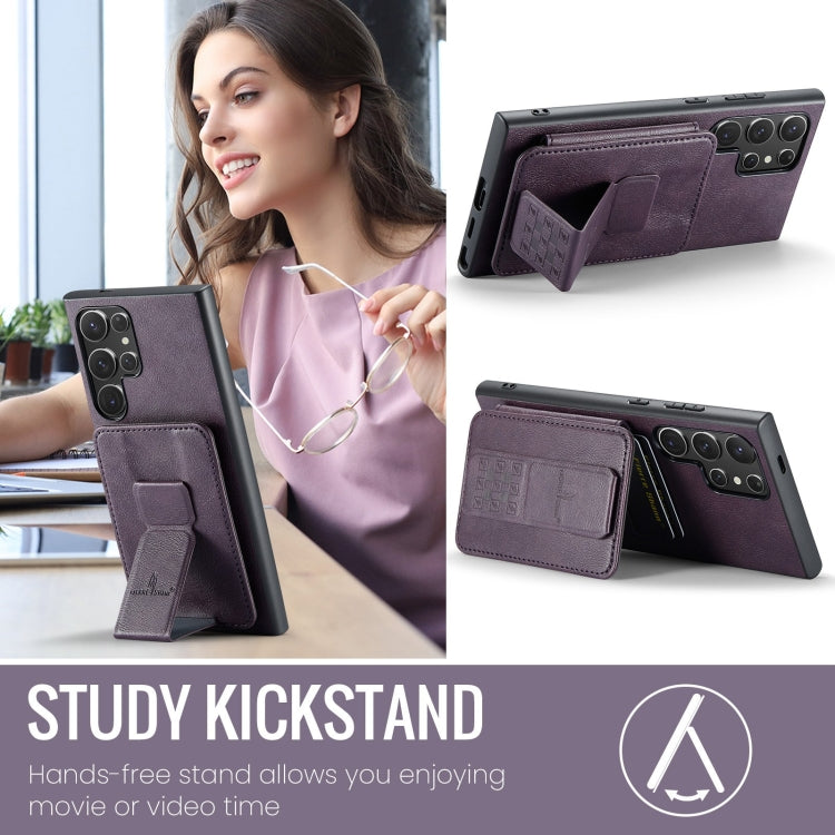 For Samsung Galaxy S24 Ultra 5G Fierre Shann Oil Wax Cow Leather Card Holder Back Phone Case(Purple) by FIERRE SHANN