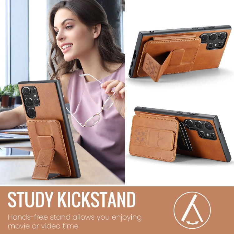 For Samsung Galaxy S24 Ultra 5G Fierre Shann Oil Wax Cow Leather Card Holder Back Phone Case(Brown) by FIERRE SHANN