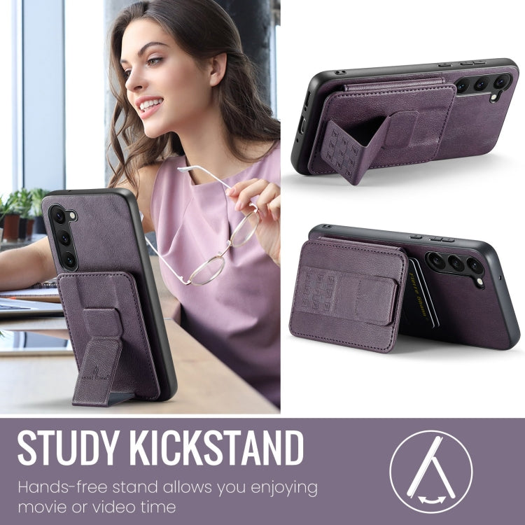 For Samsung Galaxy S23+ 5G Fierre Shann Oil Wax Cow Leather Card Holder Back Phone Case(Purple) by FIERRE SHANN