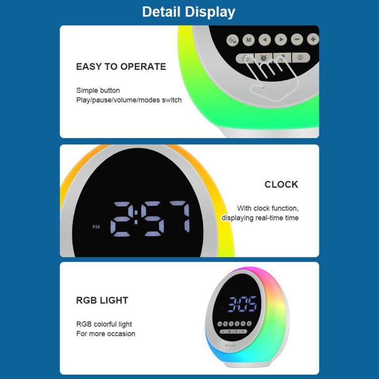 P13 Multifunctional RGB Wireless Bluetooth Speaker with Colorful Lights & Alarm & Clock(White) by buy2fix