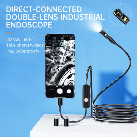 AN112 8mm Double Lenses HD Industry Endoscope Type-C + Micro USB + 8 Pin Connection, Length:2m Soft Tube by buy2fix