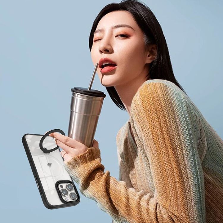 For iPhone 14 Pro Max Shield Armor MagSafe Holder Phone Case(Deep Purple) by buy2fix