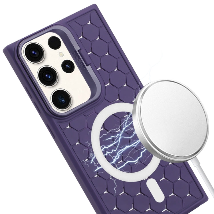 For Samsung Galaxy S24 Ultra 5G Honeycomb Radiating Lens Holder Magsafe Phone Case(Purple) by buy2fix