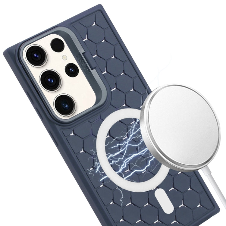 For Samsung Galaxy S23 Ultra 5G Honeycomb Radiating Lens Holder Magsafe Phone Case(Blue) by buy2fix
