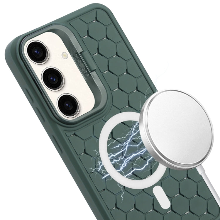 For Samsung Galaxy S23 FE 5G Honeycomb Radiating Lens Holder Magsafe Phone Case(Green) by buy2fix