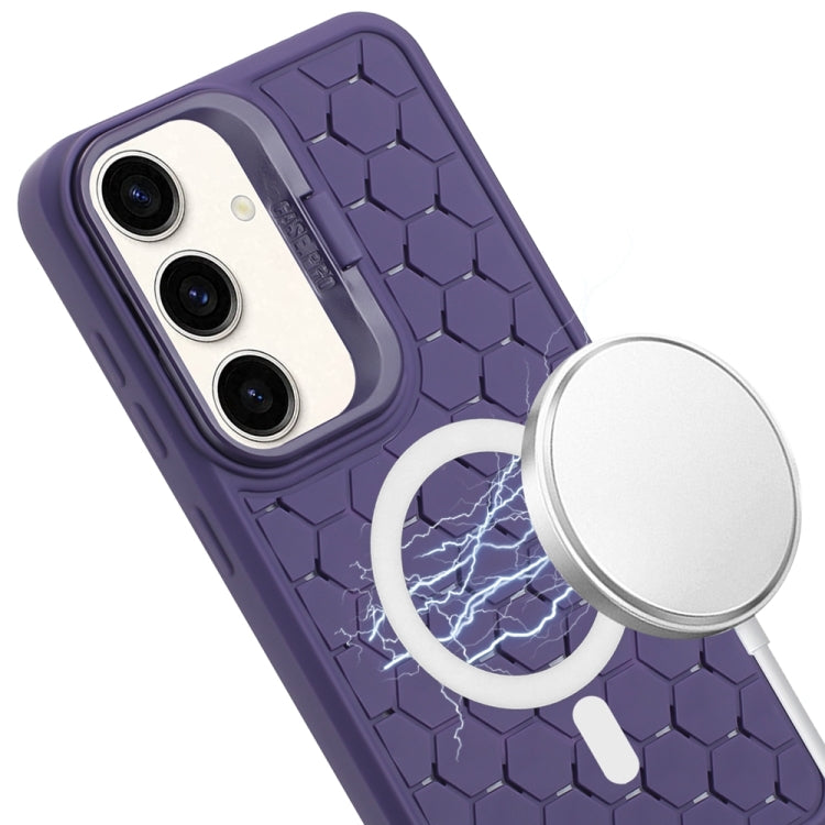 For Samsung Galaxy S23 FE 5G Honeycomb Radiating Lens Holder Magsafe Phone Case(Purple) by buy2fix