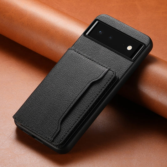 For Google Pixel 6 Calf Texture Card Bag Design Full Coverage Phone Case(Black) by buy2fix