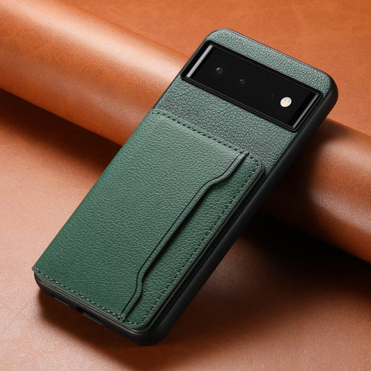 For Google Pixel 6 Calf Texture Card Bag Design Full Coverage Phone Case(Green) by buy2fix