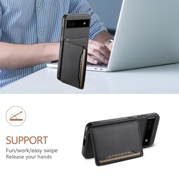 For Google Pixel 6a Calf Texture Card Bag Design Full Coverage Phone Case(Black) by buy2fix