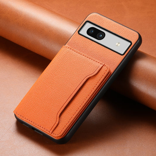 For Google Pixel 7a Calf Texture Card Bag Design Full Coverage Phone Case(Orange) by buy2fix