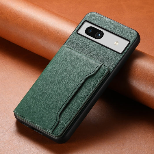 For Google Pixel 7a Calf Texture Card Bag Design Full Coverage Phone Case(Green) by buy2fix