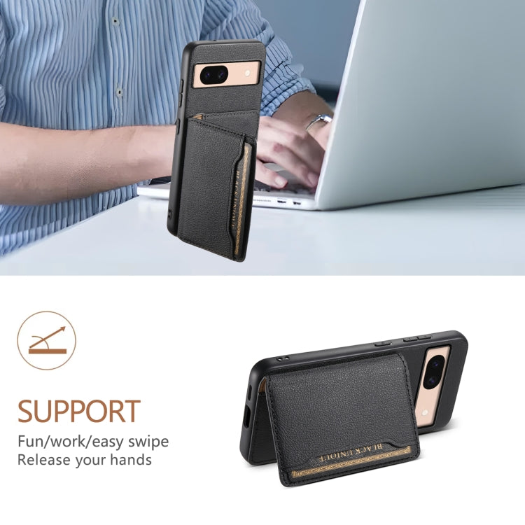For Google Pixel 8a Calf Texture Card Bag Design Full Coverage Phone Case(Black) by buy2fix