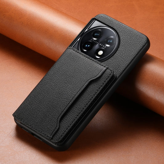 For OnePlus 11 Calf Texture Card Bag Design Full Coverage Phone Case(Black) by buy2fix