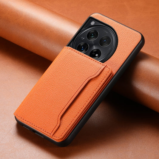 For OnePlus 12 Calf Texture Card Bag Design Full Coverage Phone Case(Orange) by buy2fix