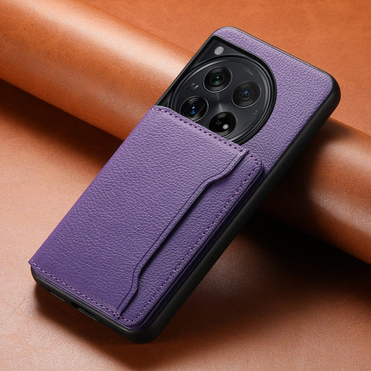 For OnePlus 12 Calf Texture Card Bag Design Full Coverage Phone Case(Purple) by buy2fix