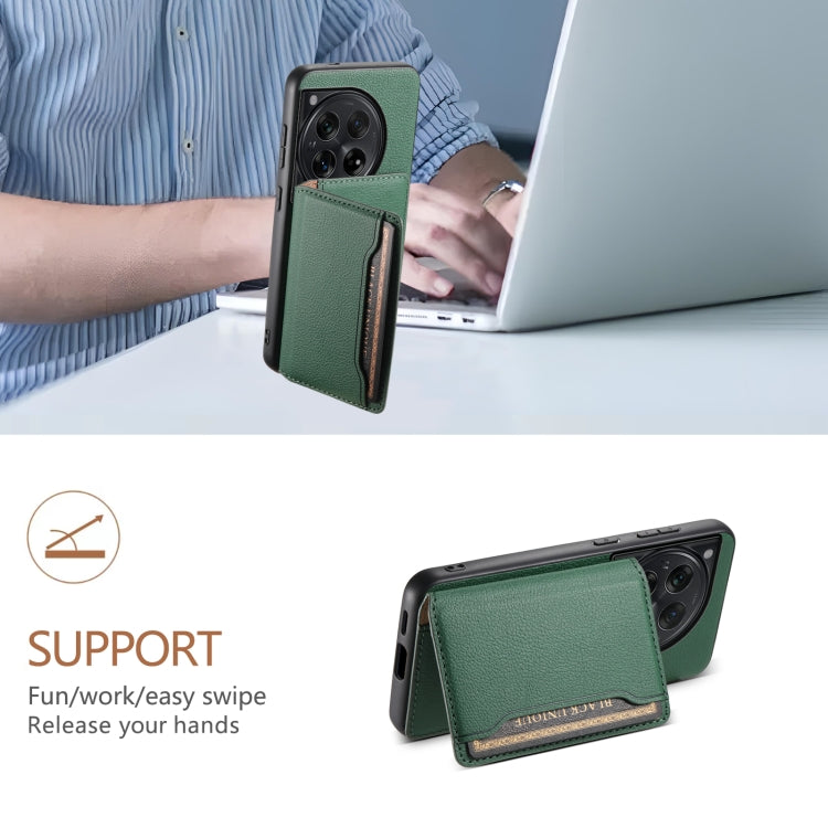 For OnePlus 12 Calf Texture Card Bag Design Full Coverage Phone Case(Green) by buy2fix