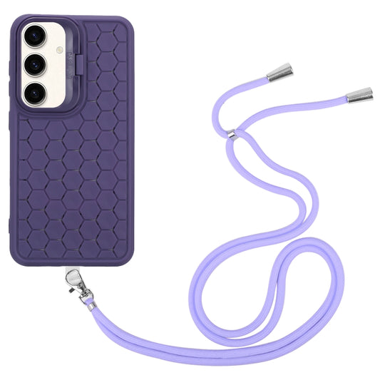 For Samsung Galaxy S24+ 5G Honeycomb Radiating Lens Holder Magsafe Phone Case with Lanyard(Purple) by buy2fix