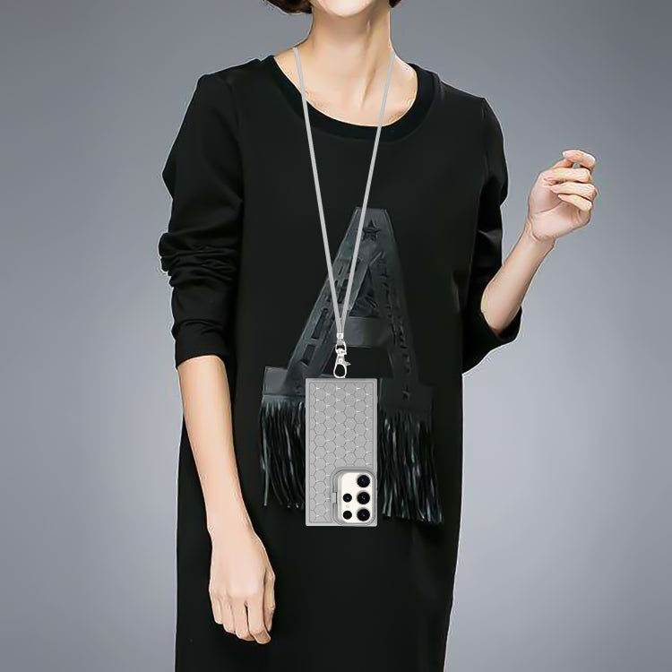 For Samsung Galaxy S23 Ultra 5G Honeycomb Radiating Lens Holder Magsafe Phone Case with Lanyard(Grey) by buy2fix