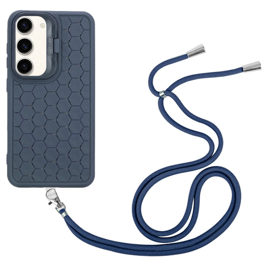 For Samsung Galaxy S23+ 5G Honeycomb Radiating Lens Holder Magsafe Phone Case with Lanyard(Blue) by buy2fix