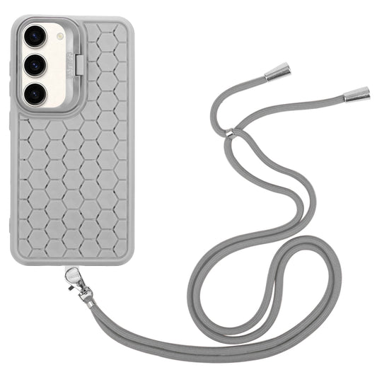 For Samsung Galaxy S23+ 5G Honeycomb Radiating Lens Holder Magsafe Phone Case with Lanyard(Grey) by buy2fix
