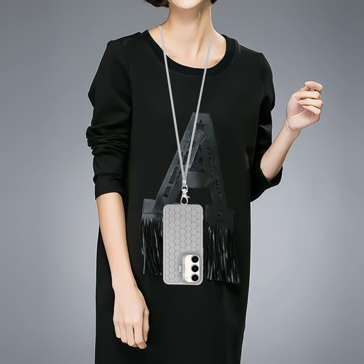 For Samsung Galaxy S23+ 5G Honeycomb Radiating Lens Holder Magsafe Phone Case with Lanyard(Grey) by buy2fix