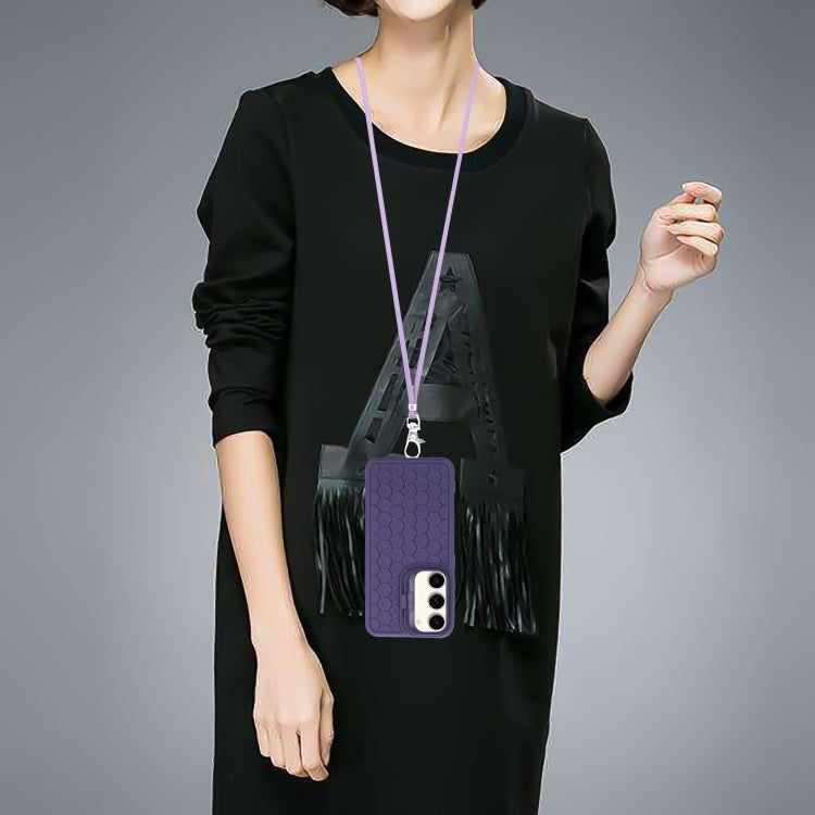 For Samsung Galaxy S23 5G Honeycomb Radiating Lens Holder Magsafe Phone Case with Lanyard(Purple) by buy2fix