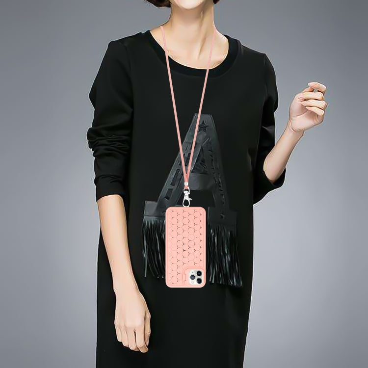 For iPhone 15 Pro Honeycomb Radiating Lens Holder Magsafe Phone Case with Lanyard(Pink) by buy2fix