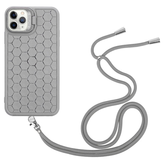 For iPhone 14 Pro Max Honeycomb Radiating Lens Holder Magsafe Phone Case with Lanyard(Grey) by buy2fix