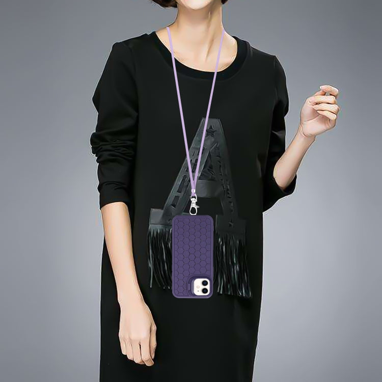 For iPhone 11 Honeycomb Radiating Lens Holder Magsafe Phone Case with Lanyard(Purple) by buy2fix