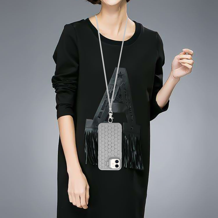 For iPhone 11 Honeycomb Radiating Lens Holder Magsafe Phone Case with Lanyard(Grey) by buy2fix