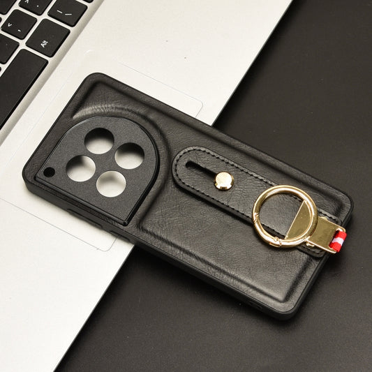 For OnePlus 12 Wristband Leather Back Phone Case(Black) by buy2fix