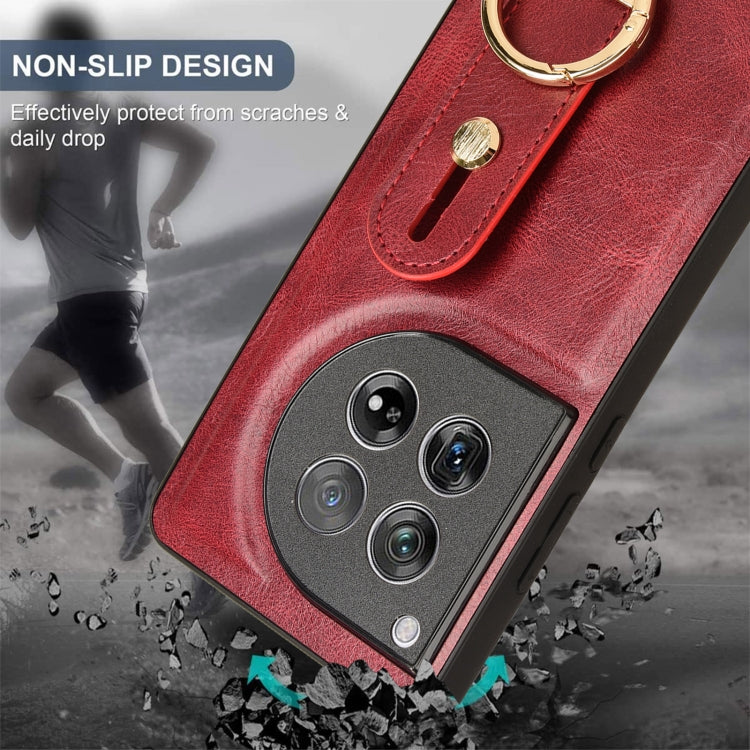 For OnePlus 12 Wristband Leather Back Phone Case(Red) by buy2fix